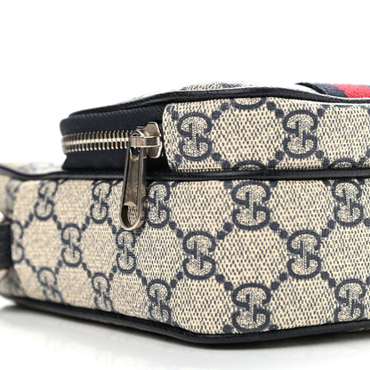 Gucci GG Supreme Monogram Textured Dollar Calfskin Web Mini Ophidia Double Zip Messenger Bag Beige Blue 8 of 9