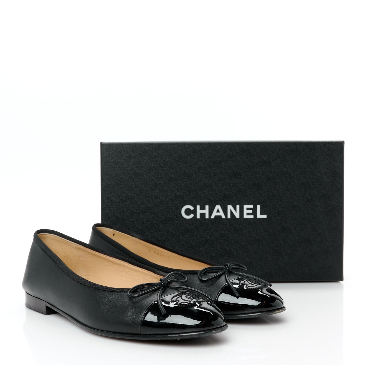 Lambskin Patent Cap Toe Ballerina Flats 39 Black