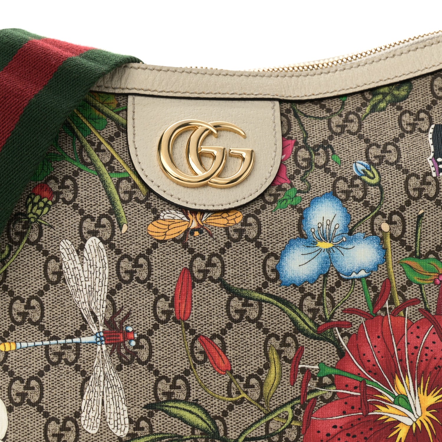 Gucci GG Supreme Monogram Flora Web Small Ophidia Half Moon Hobo White 8 of 14