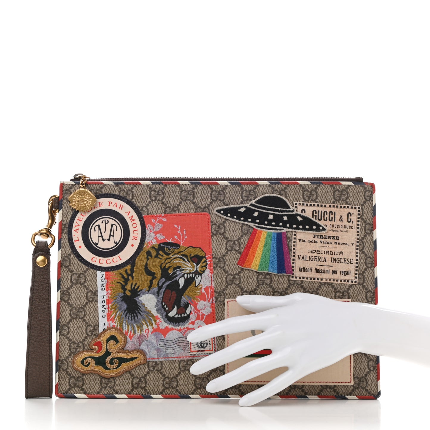 GG Supreme Monogram Courrier Documents Holder Beige New Acero