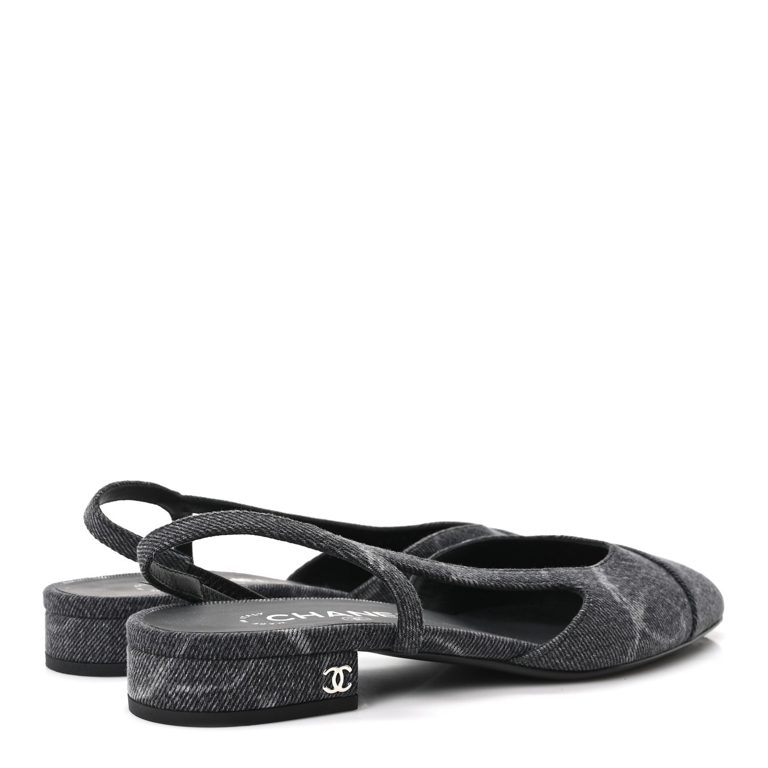 Chanel Denim Cap Toe CC Slingback Flats 38.5 Charcoal Black 5 of 9
