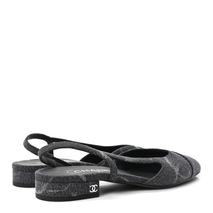 Chanel Denim Cap Toe CC Slingback Flats 38.5 Charcoal Black 5 of 9