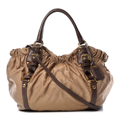 Prada Tessuto Nylon Jacquard Logo Tote Cammello 1 of 14