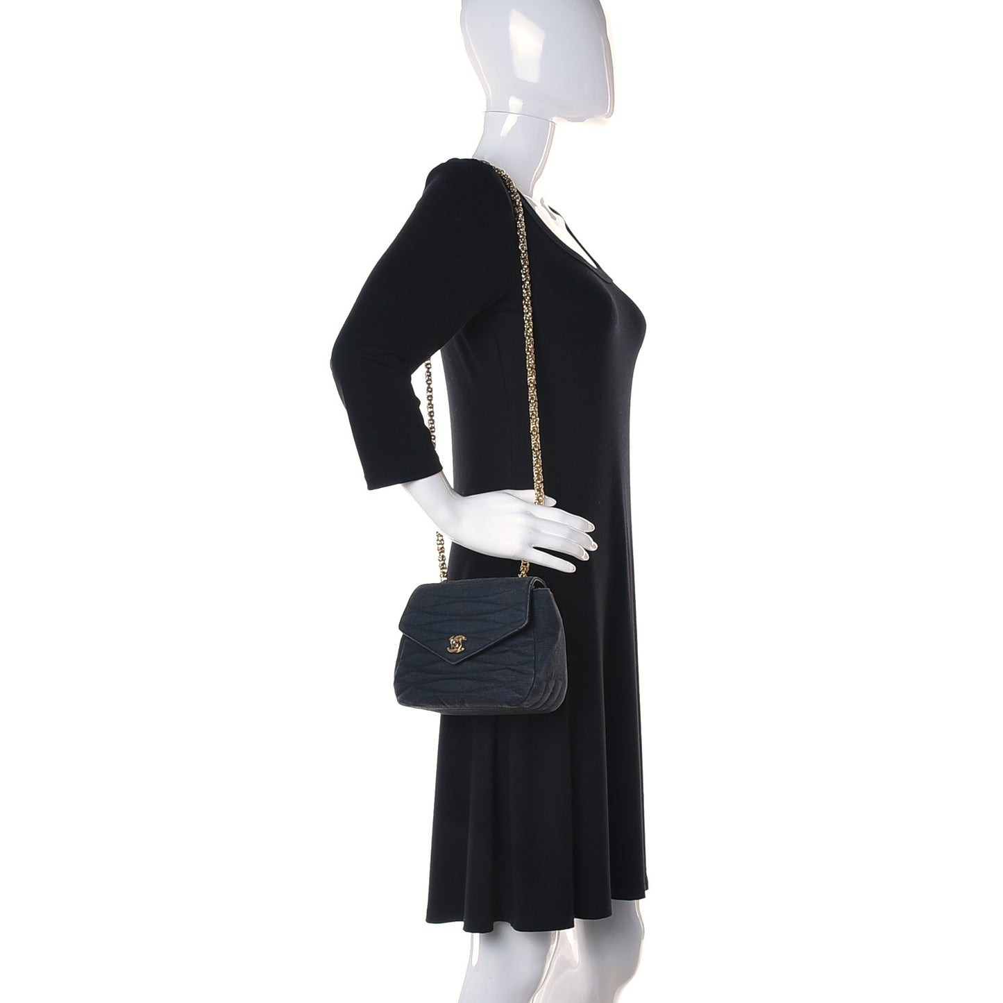 Grosgrain Canvas Quilted Envelope Flap Bag Black
