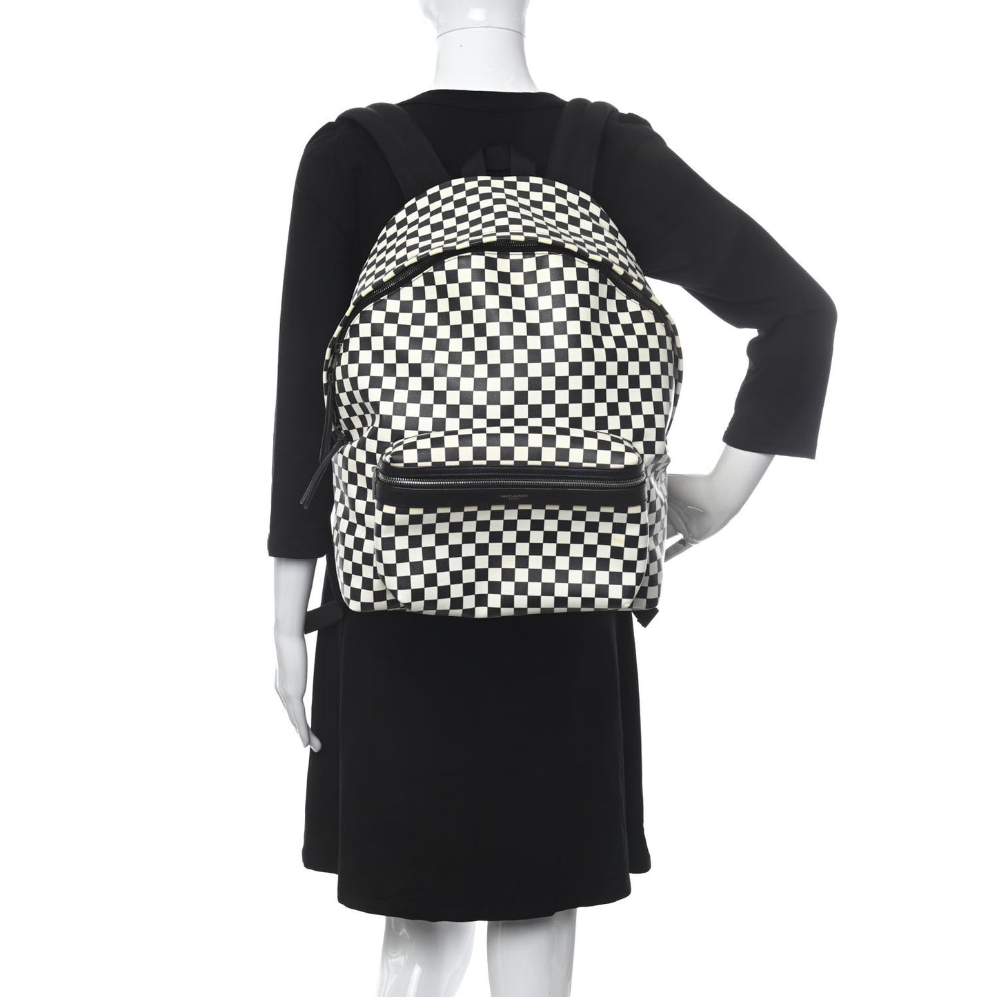 Calfskin Checked Print Hunting Backpack Black White