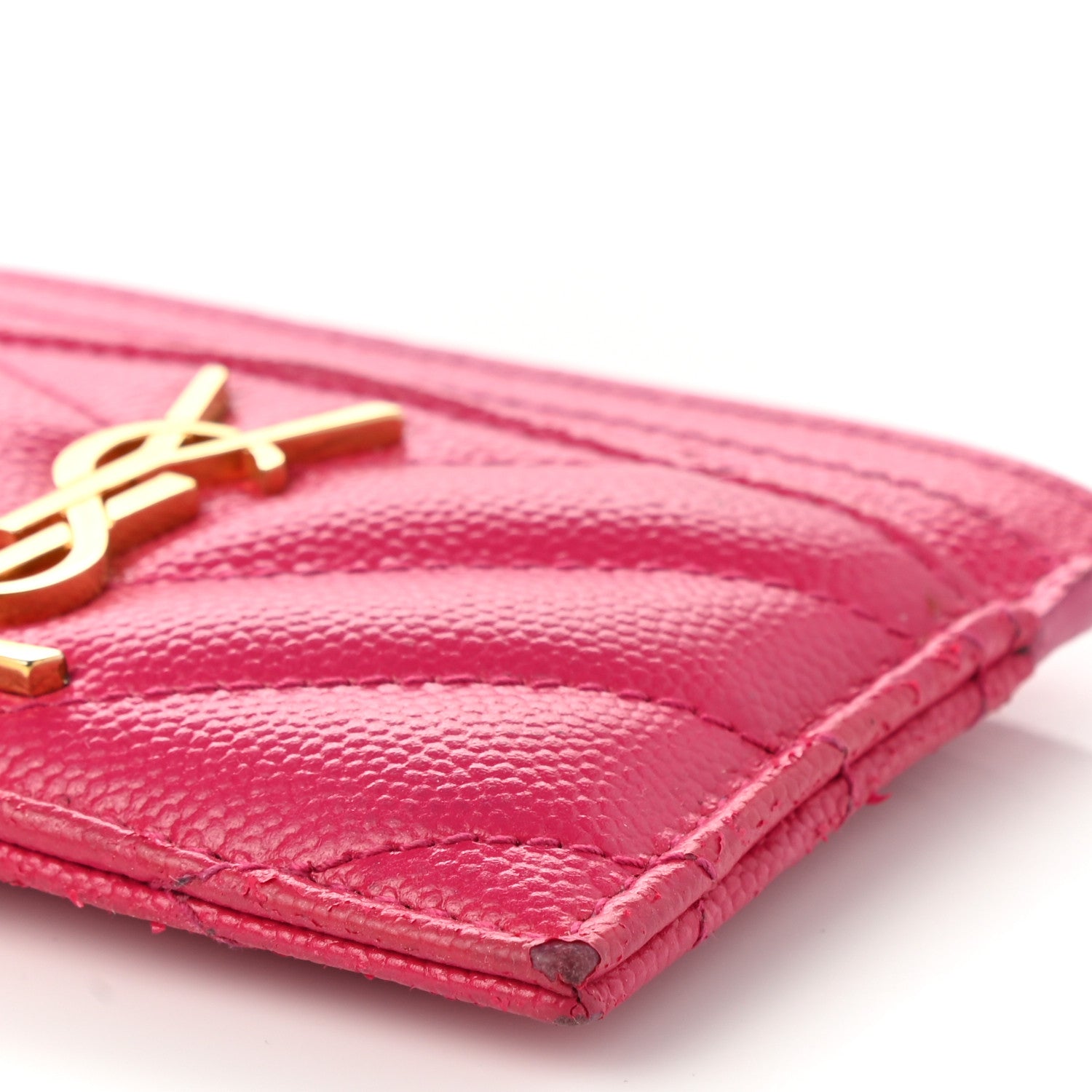 Saint Laurent Grain De Poudre Matelasse Chevron Monogram Credit Card Case Fresh Fuxia 6 of 8