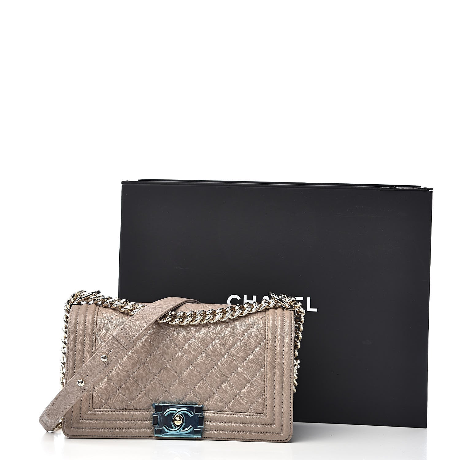 Chanel Caviar Quilted Medium Boy Flap Dark Beige 12 of 12