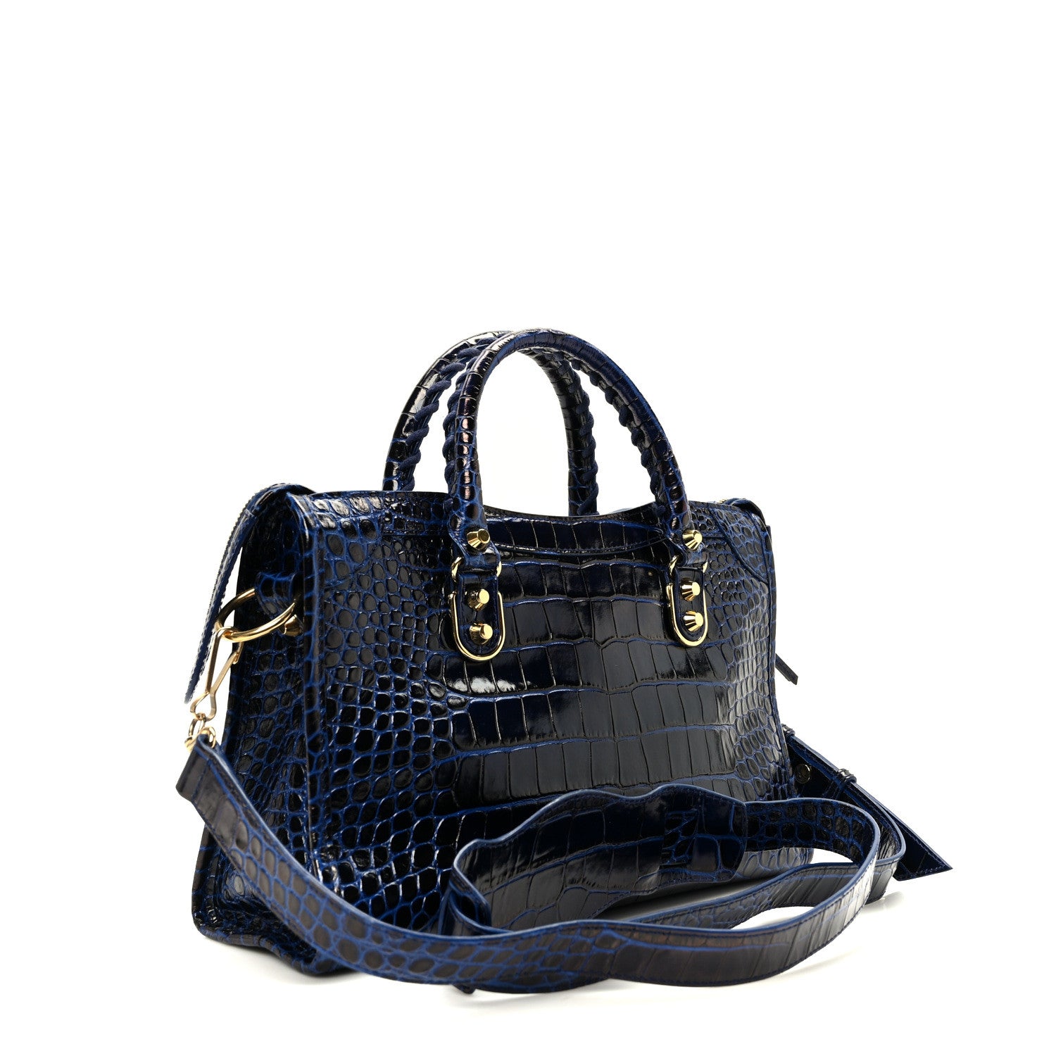 Balenciaga Calfskin Crocodile Embossed Gold Metallic Edge Hardware S City Bleu 4 of 10