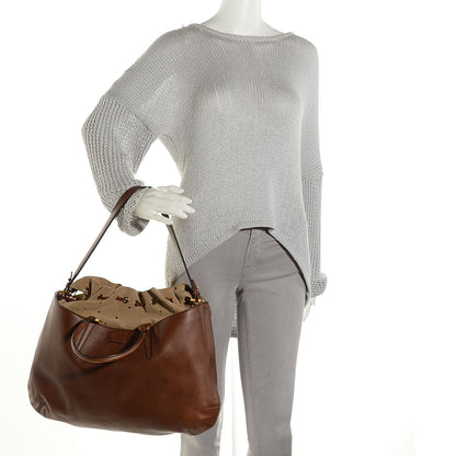Fendi Linen Calfskin B Fab Drawstring Tote Brown 2 of 10