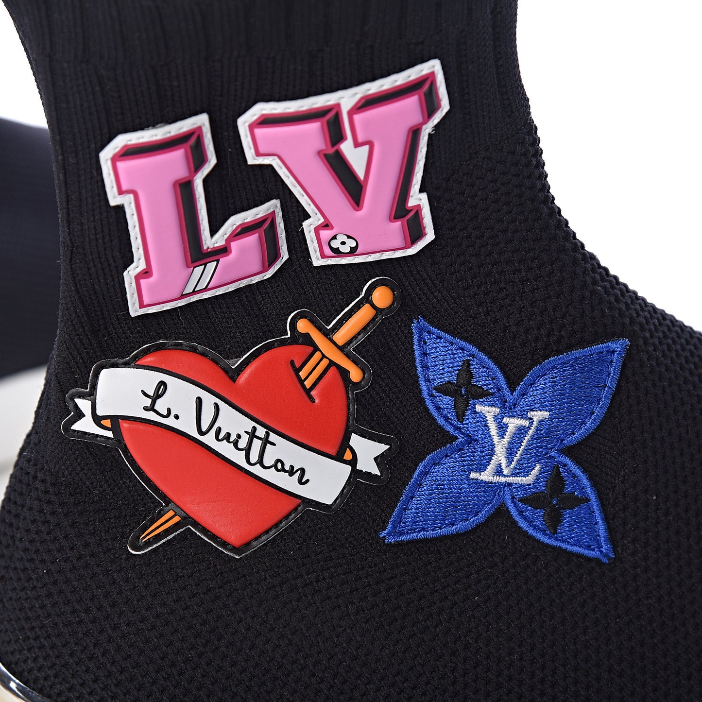 Stretch Fabric LV Black Heart Sock Sneaker 38 Black