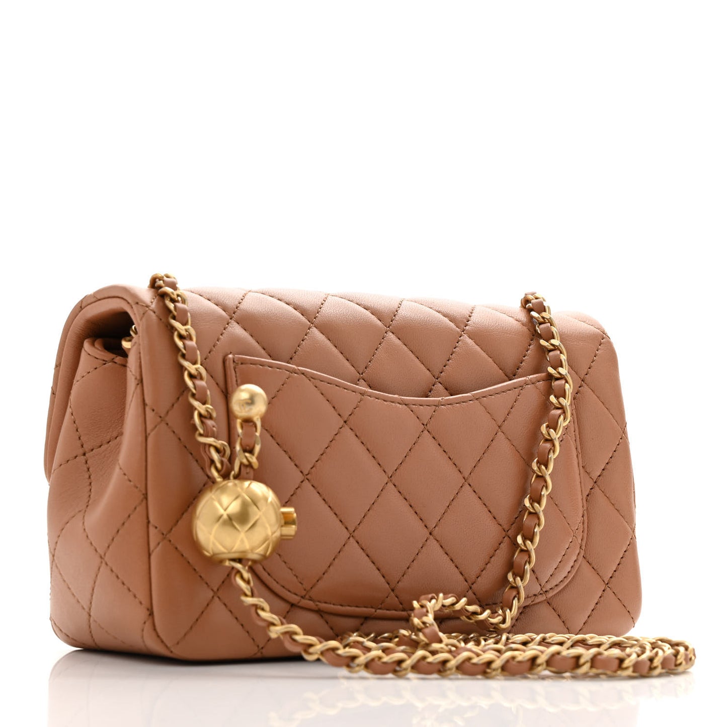 Lambskin Quilted Mini Rectangular Pearl Crush Flap Brown