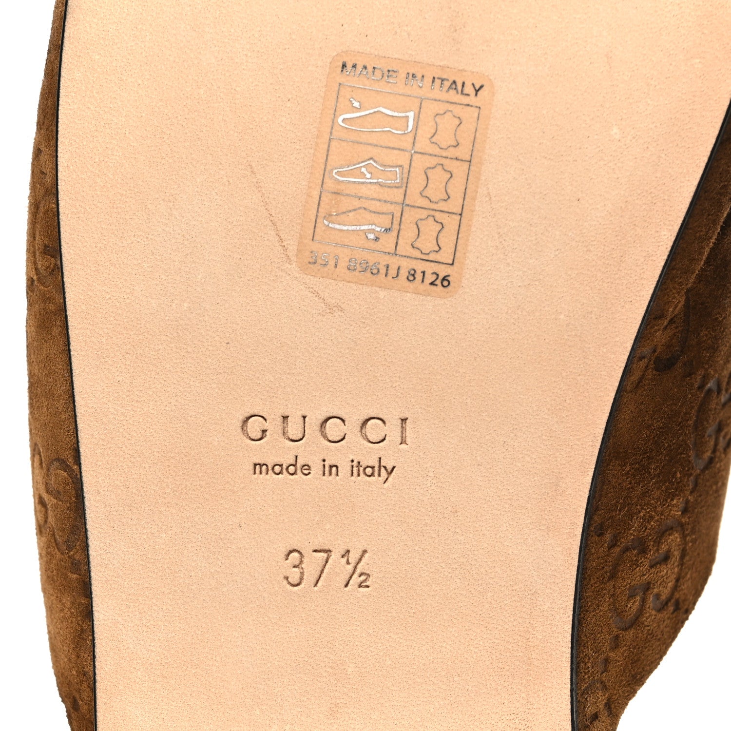 Gucci Suede GG Debossed Annette Horsebit Flat Mules 36.5 Brown
