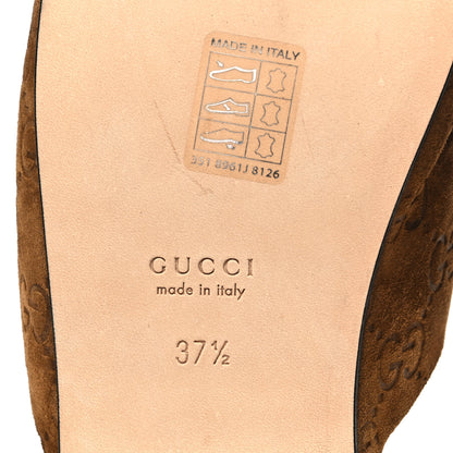 Gucci Suede GG Debossed Annette Horsebit Flat Mules 37.5 Brown 7 of 9