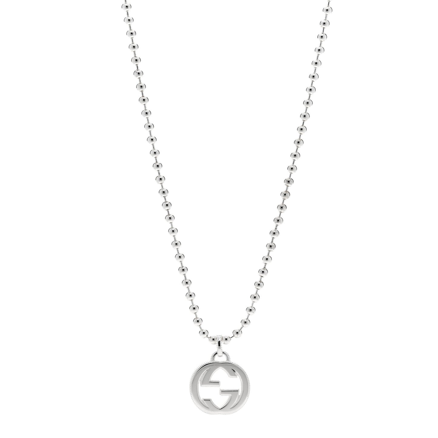 Sterling Silver Interlocking GG Pendant Beaded Necklace