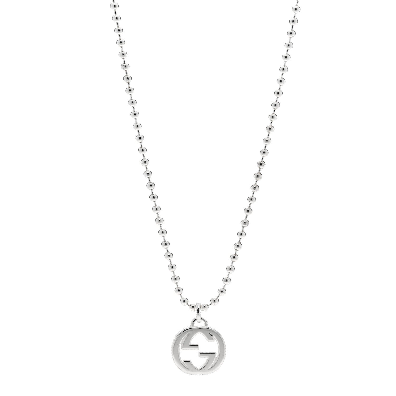 Gucci Sterling Silver Interlocking GG Pendant Beaded Necklace 1 of 6