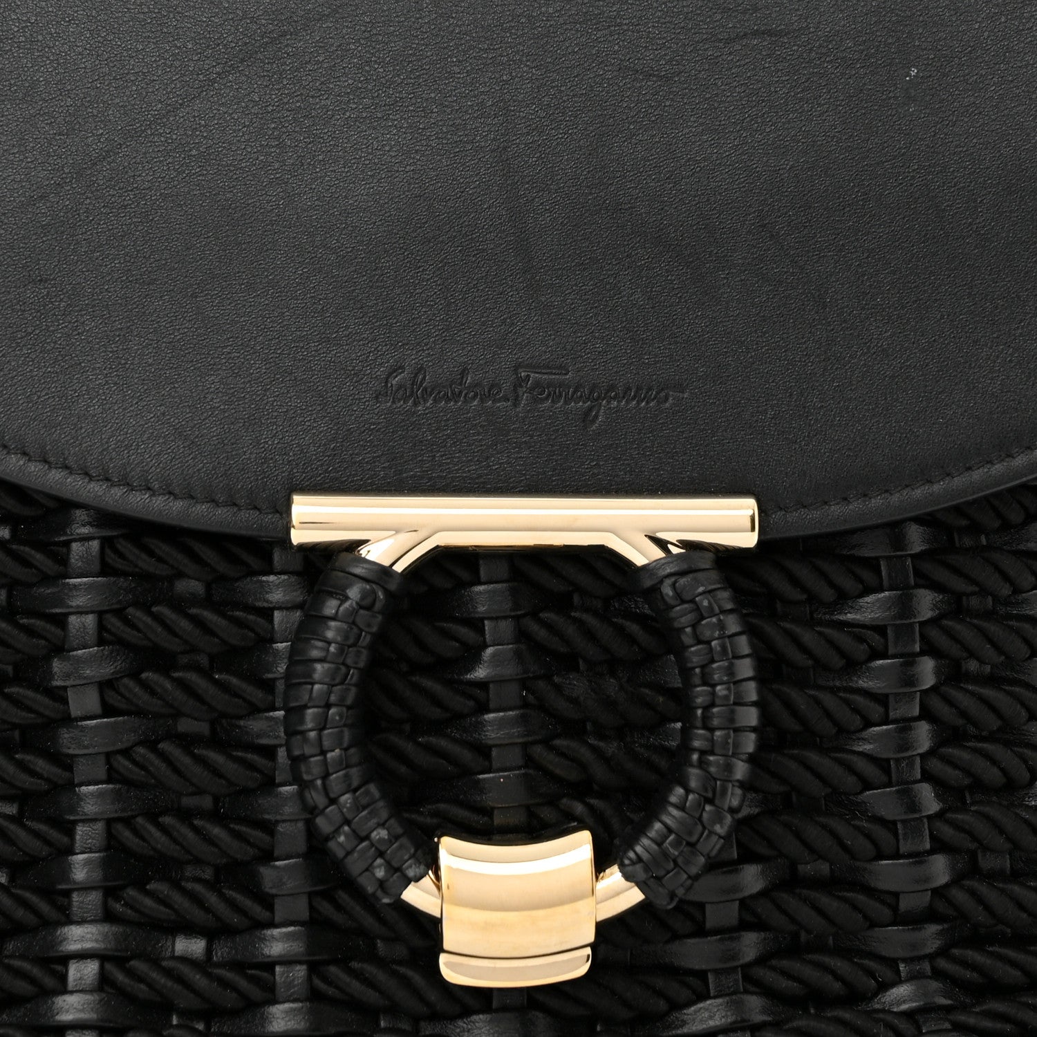 Salvatore Ferragamo Calfskin Wicker Margot Top Handle Satchel Black 10 of 11