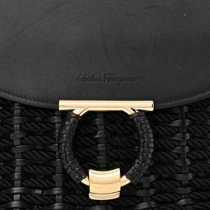 Salvatore Ferragamo Calfskin Wicker Margot Top Handle Satchel Black 10 of 11