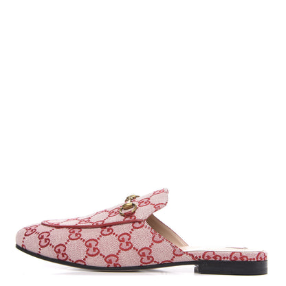 Gucci Canvas GG Monogram Horsebit Womens Princetown Slippers 39 Gardenia Hibiscus Red 1 of 9