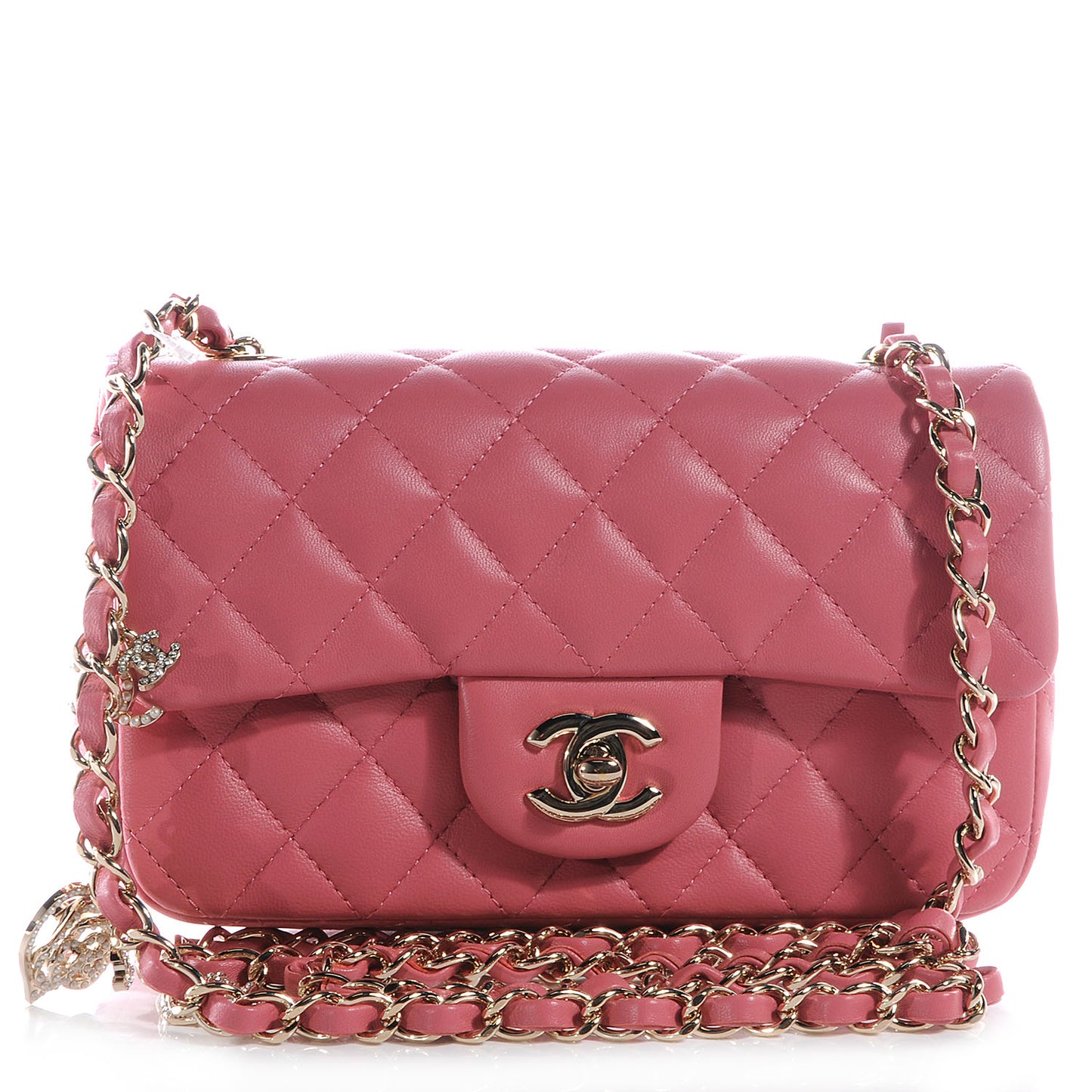 Lambskin Quilted Valentine Charms Mini Rectangular Flap Pink