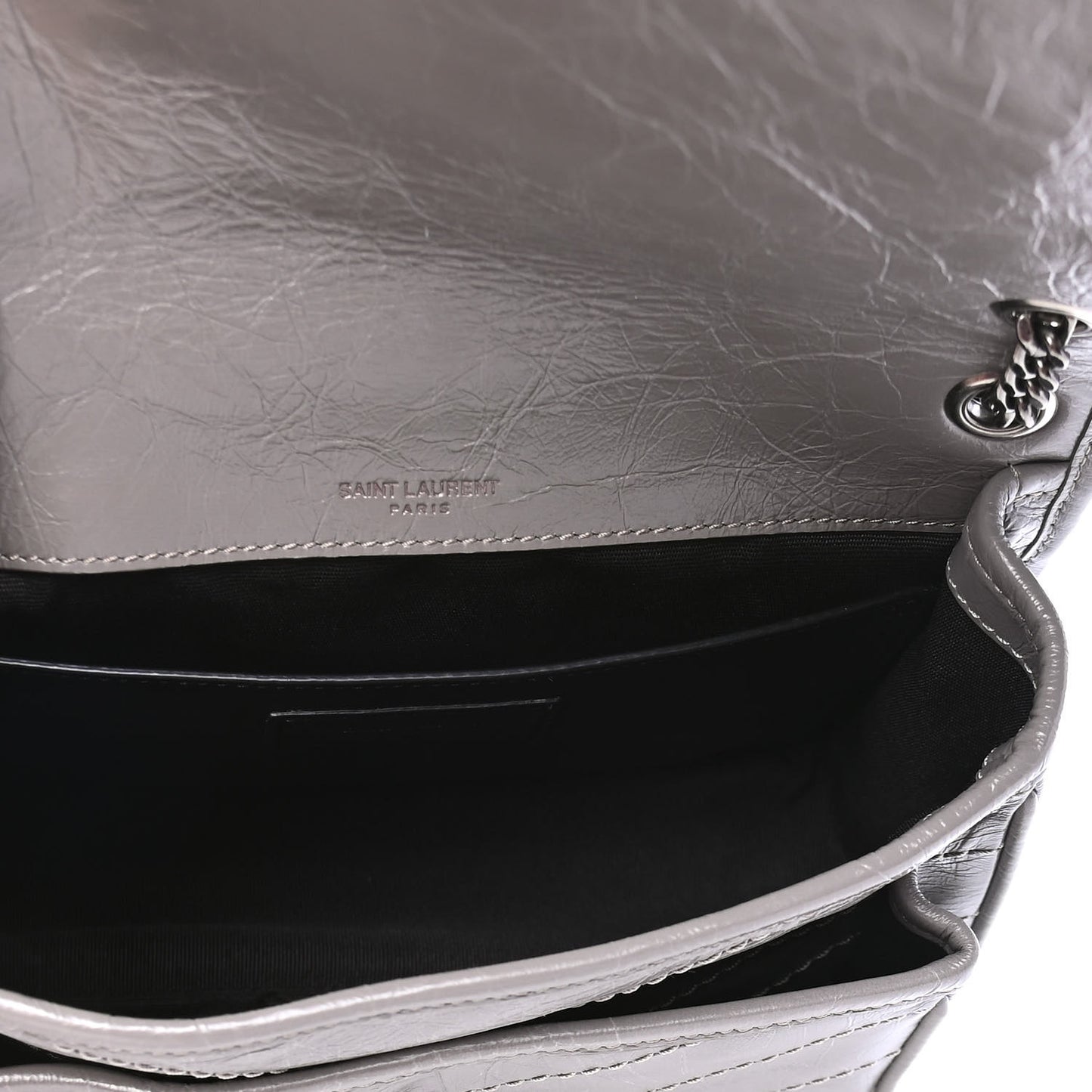 Crinkled Calfskin Matelasse Monogram Baby Niki Chain Satchel Storm