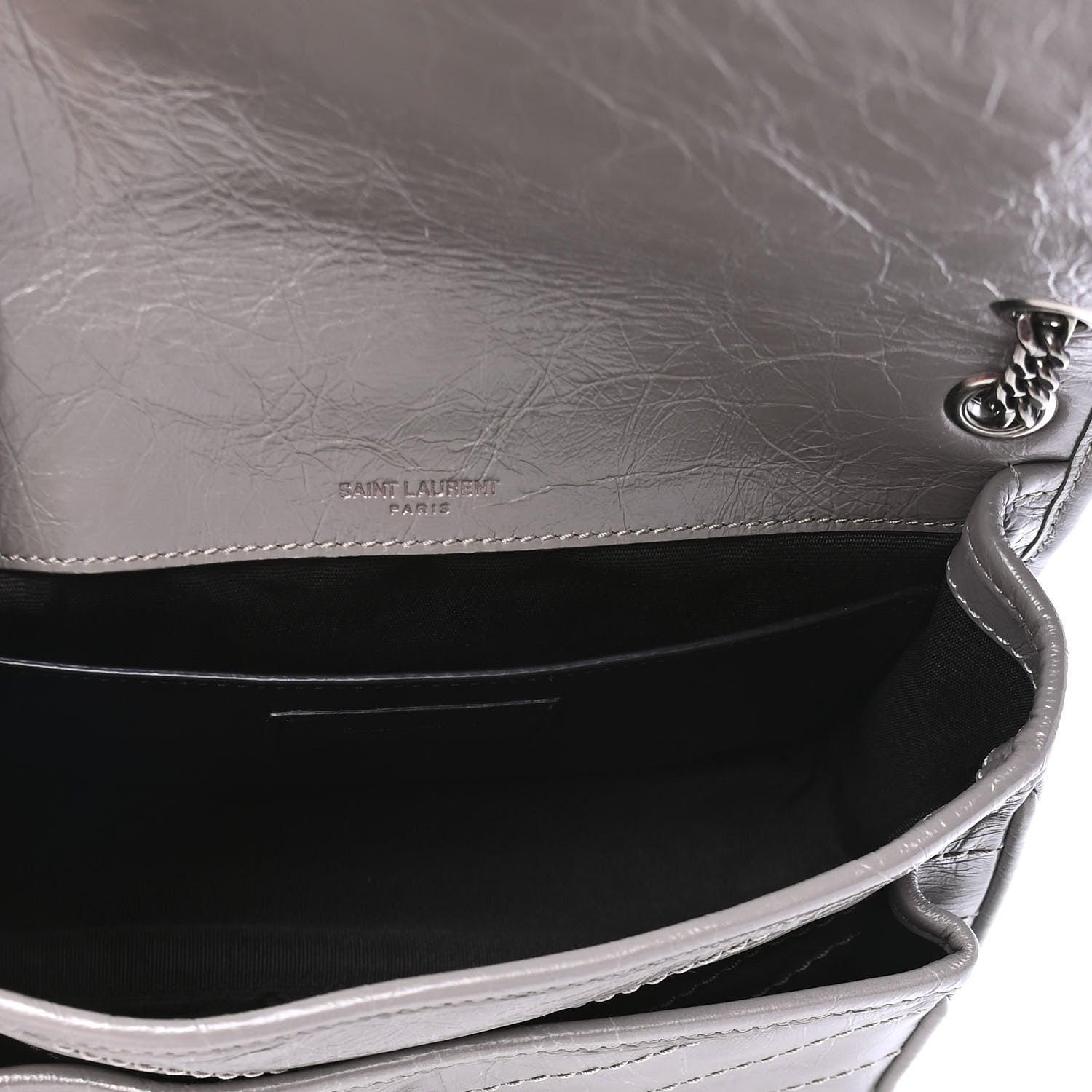 Saint Laurent Crinkled Calfskin Matelasse Monogram Baby Niki Chain Satchel Storm 4 of 5