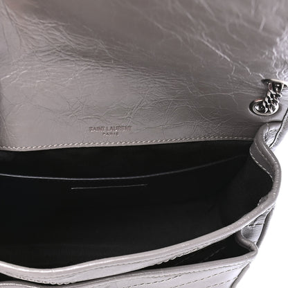 Saint Laurent Crinkled Calfskin Matelasse Monogram Baby Niki Chain Satchel Storm 4 of 5