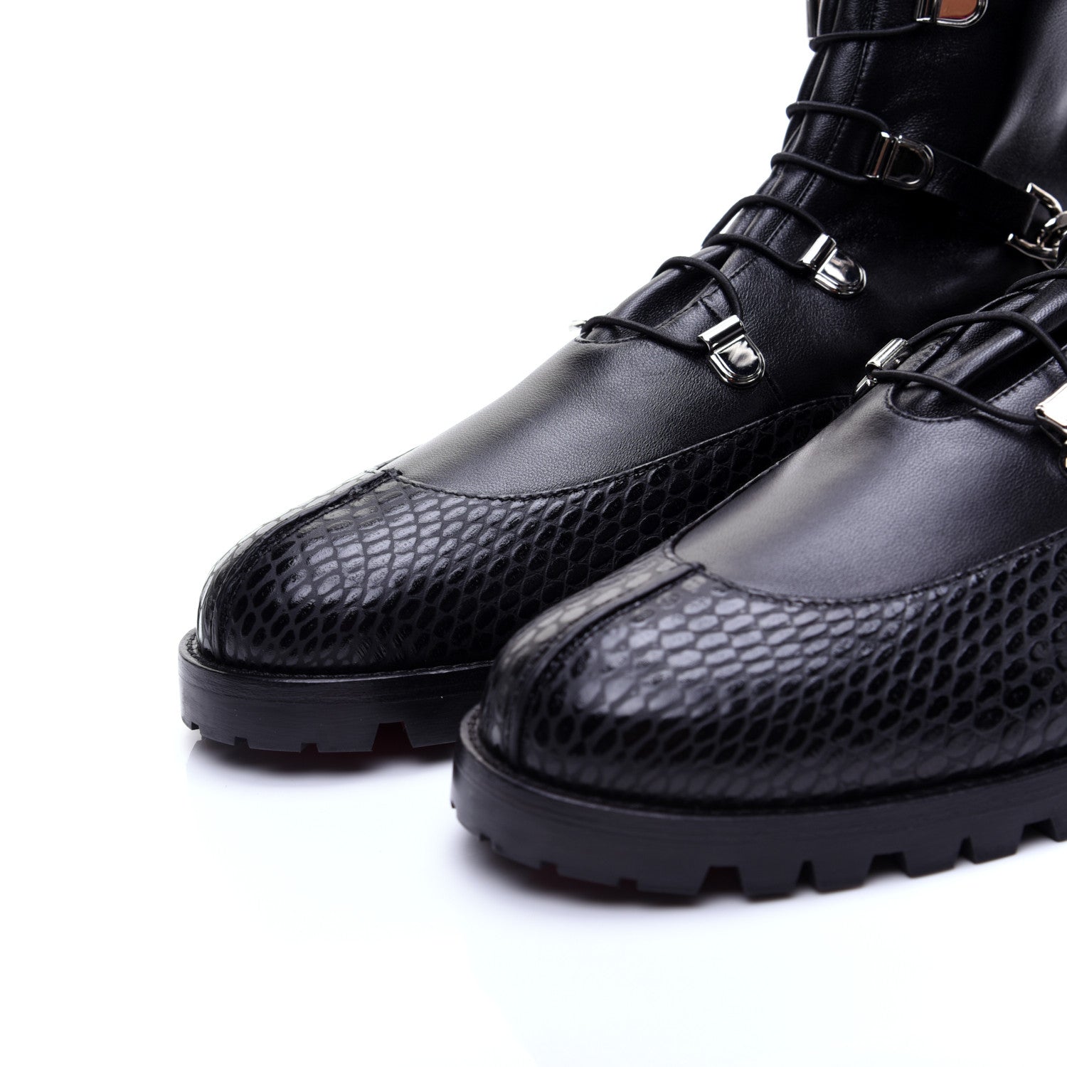 Christian Louboutin Calfskin Snake Print Horse Guarda Flat Boots 40.5 Black 5 of 12