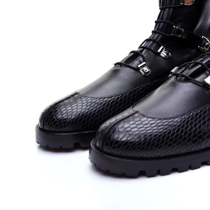 Christian Louboutin Calfskin Snake Print Horse Guarda Flat Boots 40.5 Black 5 of 12