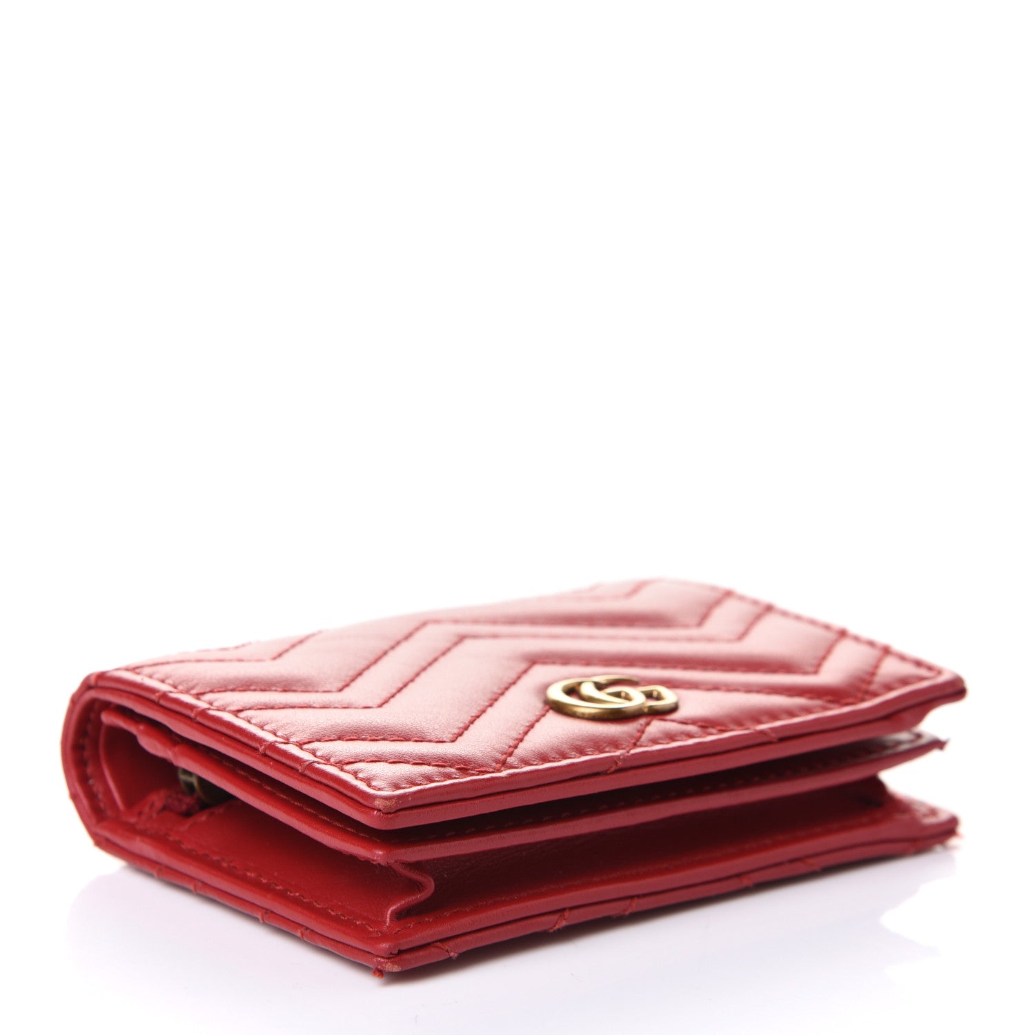 Gucci Calfskin Matelasse GG Marmont Card Case Wallet Hibiscus Red 4 of 8