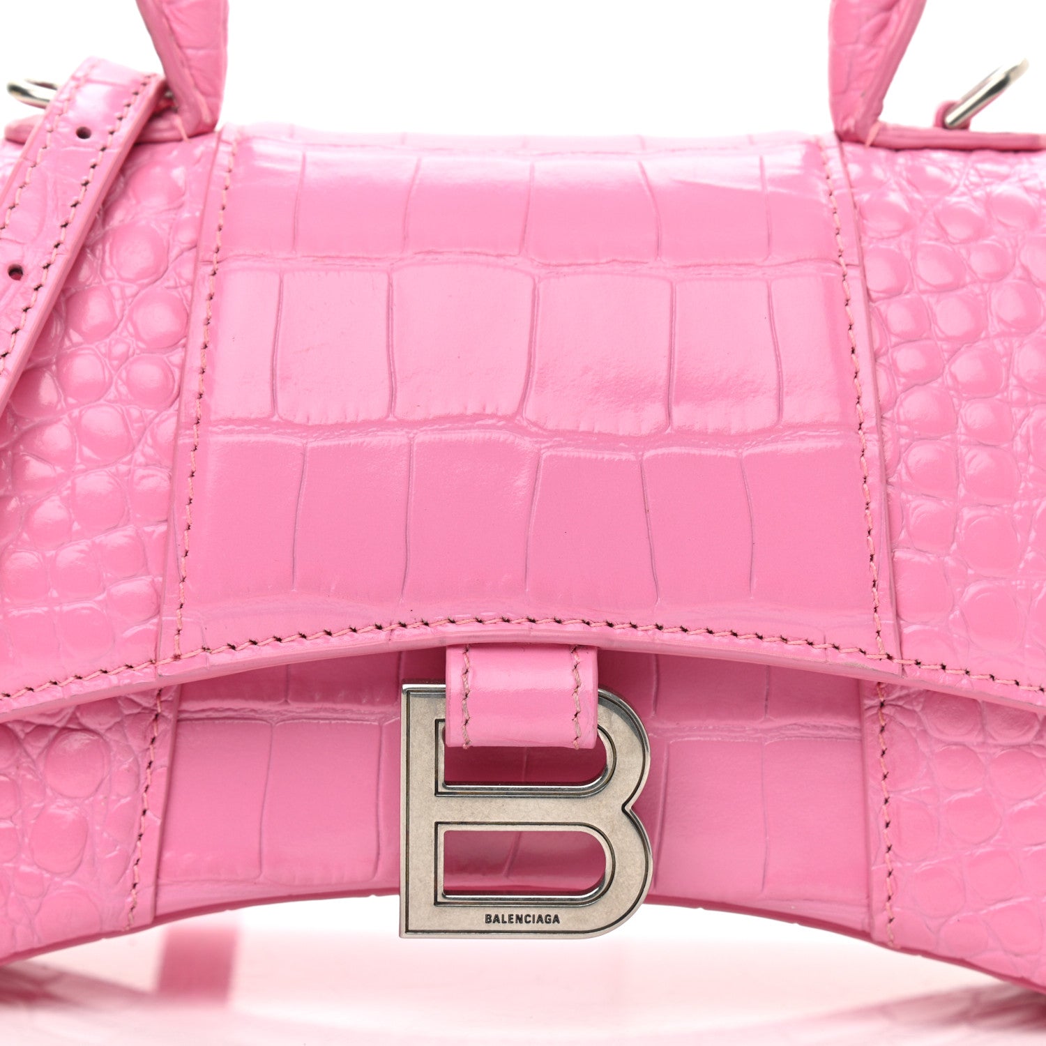 Balenciaga Shiny Calfskin Crocodile Embossed Hourglass Top Handle Bag XS Baby Pink 8 of 11