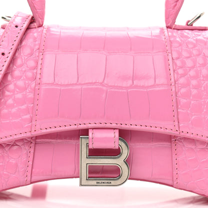 Balenciaga Shiny Calfskin Crocodile Embossed Hourglass Top Handle Bag XS Baby Pink 8 of 11