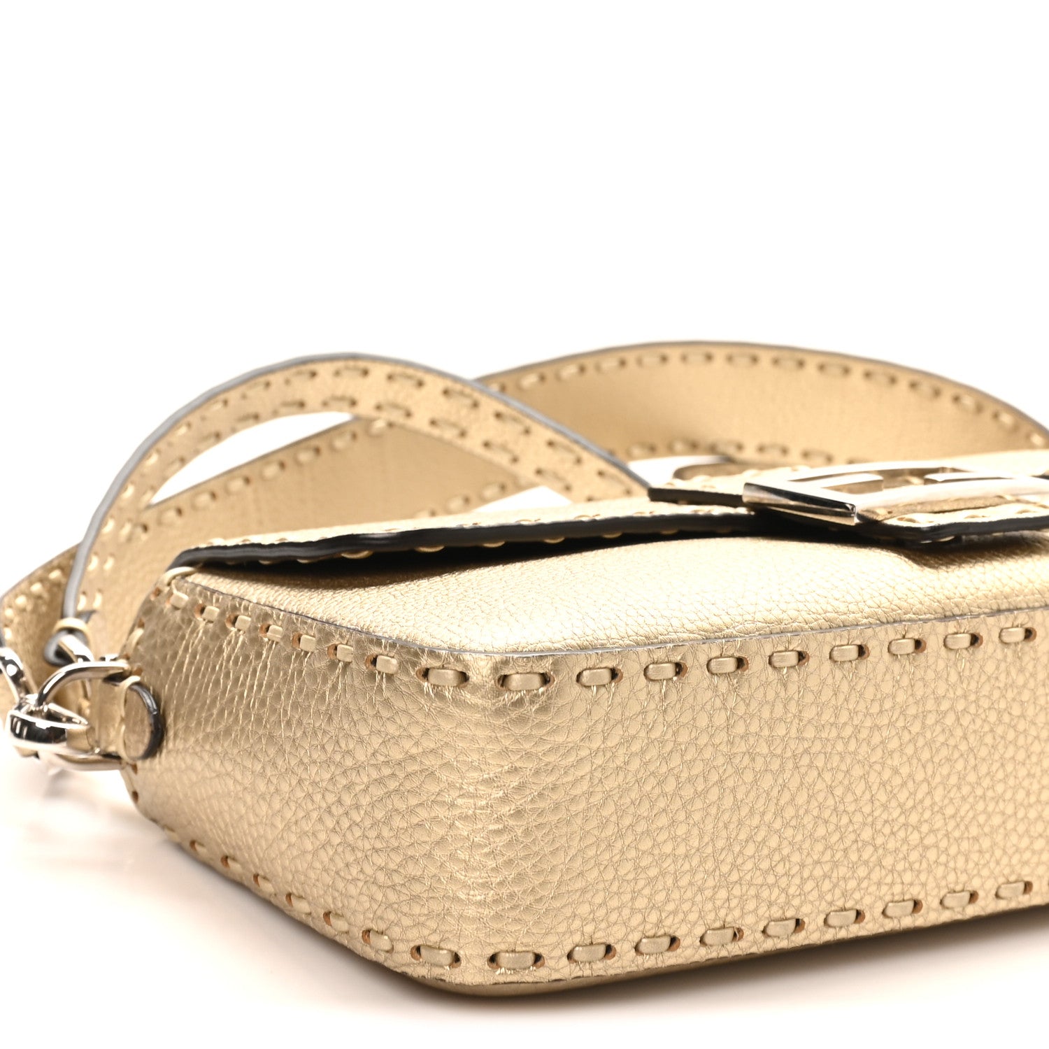 Fendi Cuoio Roma Sellerissima Nappa Sintetica Tape Stitch Baguette Platino 8 of 9