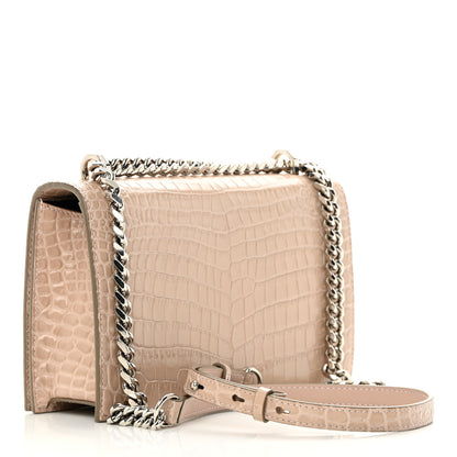 Alexander McQueen Shiny Crocodile Embossed Jeweled Satchel Sand 3 of 12