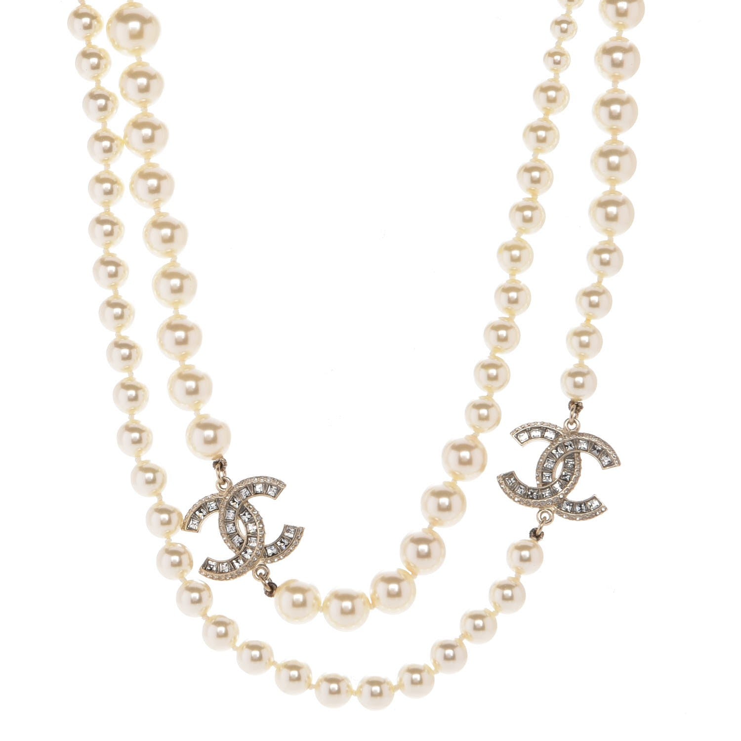 Chanel Pearl Baguette Crystal CC Necklace Gold 1 of 6