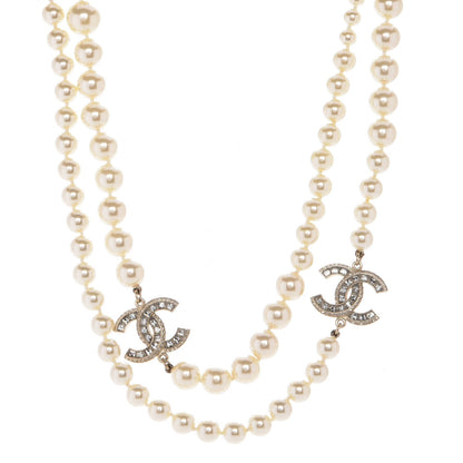 Chanel Pearl Baguette Crystal CC Necklace Gold 1 of 6