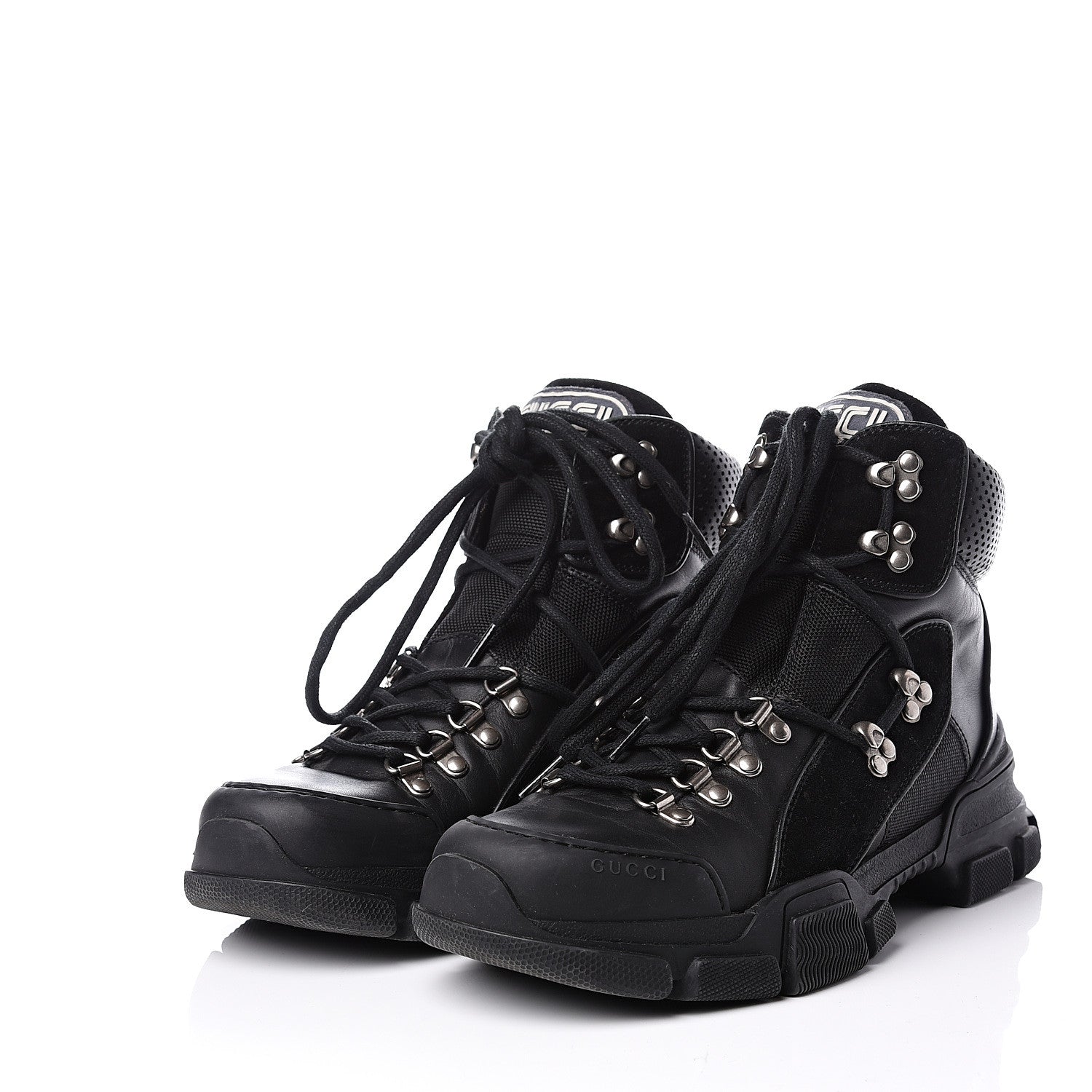 Gucci X SEGA Calfskin Suede Technical Canvas Womens Flashtrek High-Top Sneakers 40.5 Black 2 of 10