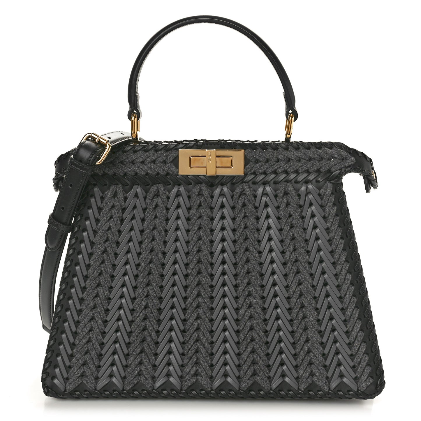 Vitello Shiny Nappa Woven Medium Peekaboo I SEE U Satchel Carbone Slate
