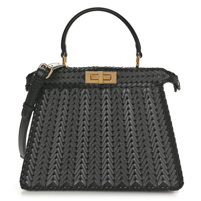 Fendi Vitello Shiny Nappa Woven Medium Peekaboo I SEE U Satchel Carbone Slate 1 of 10