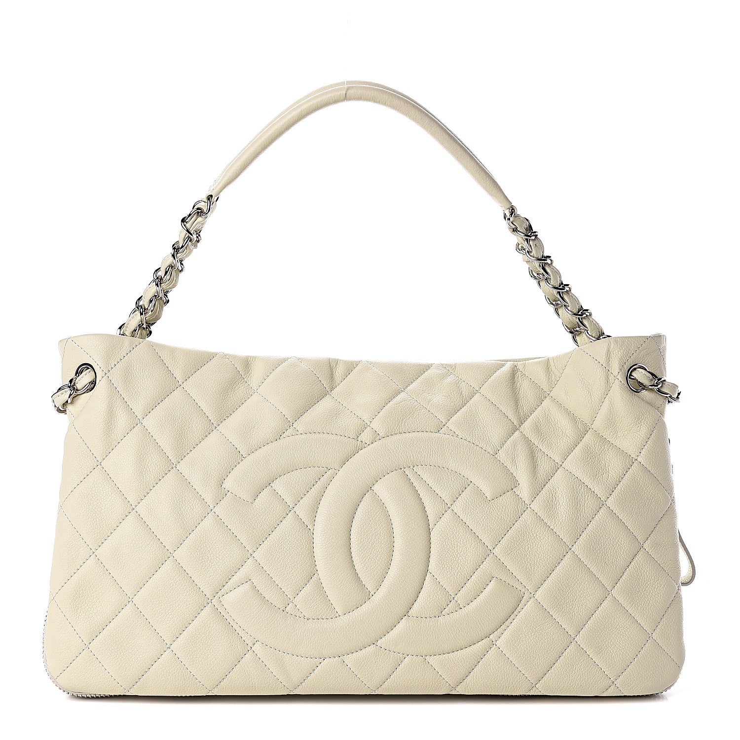 Chanel Caviar Quilted Expandable Zip Shoulder Bag White 1 of 15