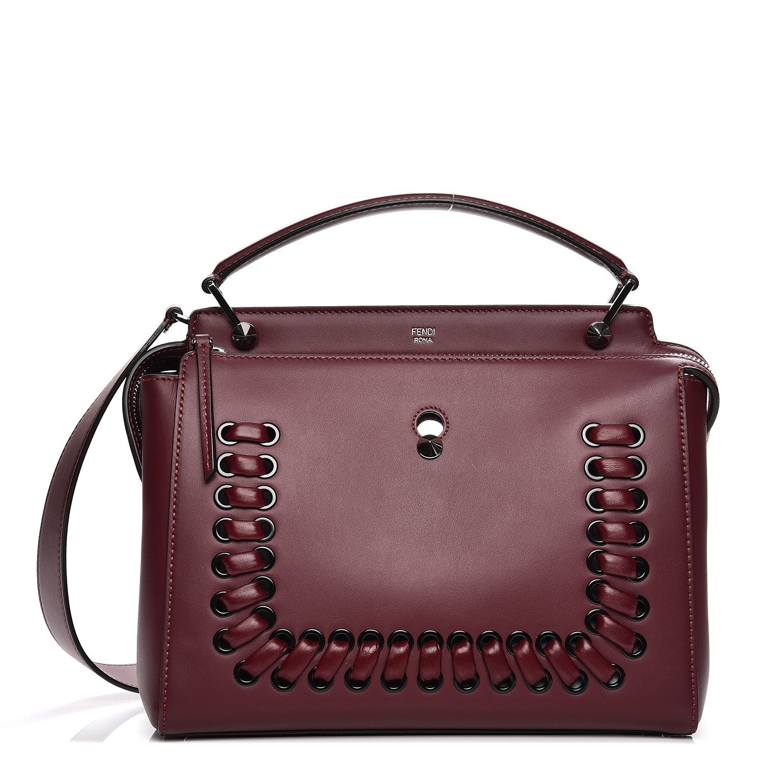 Fendi Vitello Baltico Dolce Shiny Nappa Lace Up DotCom Satchel Bordeaux 1 of 9