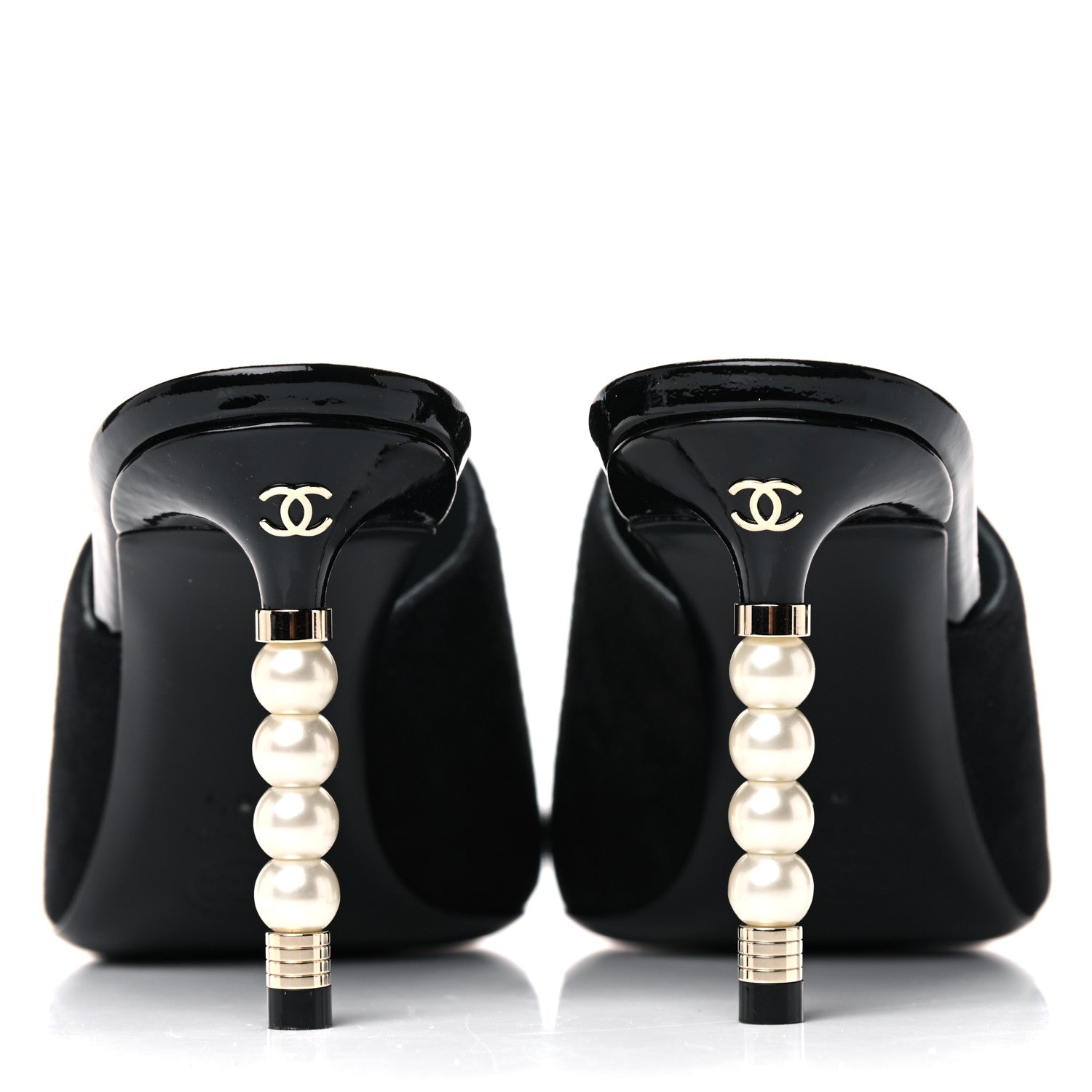 Chanel Suede Patent Calfskin Cap Toe Pearl Mule 38.5 Black 9 of 11