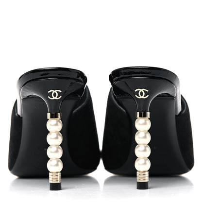 Chanel Suede Patent Calfskin Cap Toe Pearl Mule 38.5 Black 9 of 11