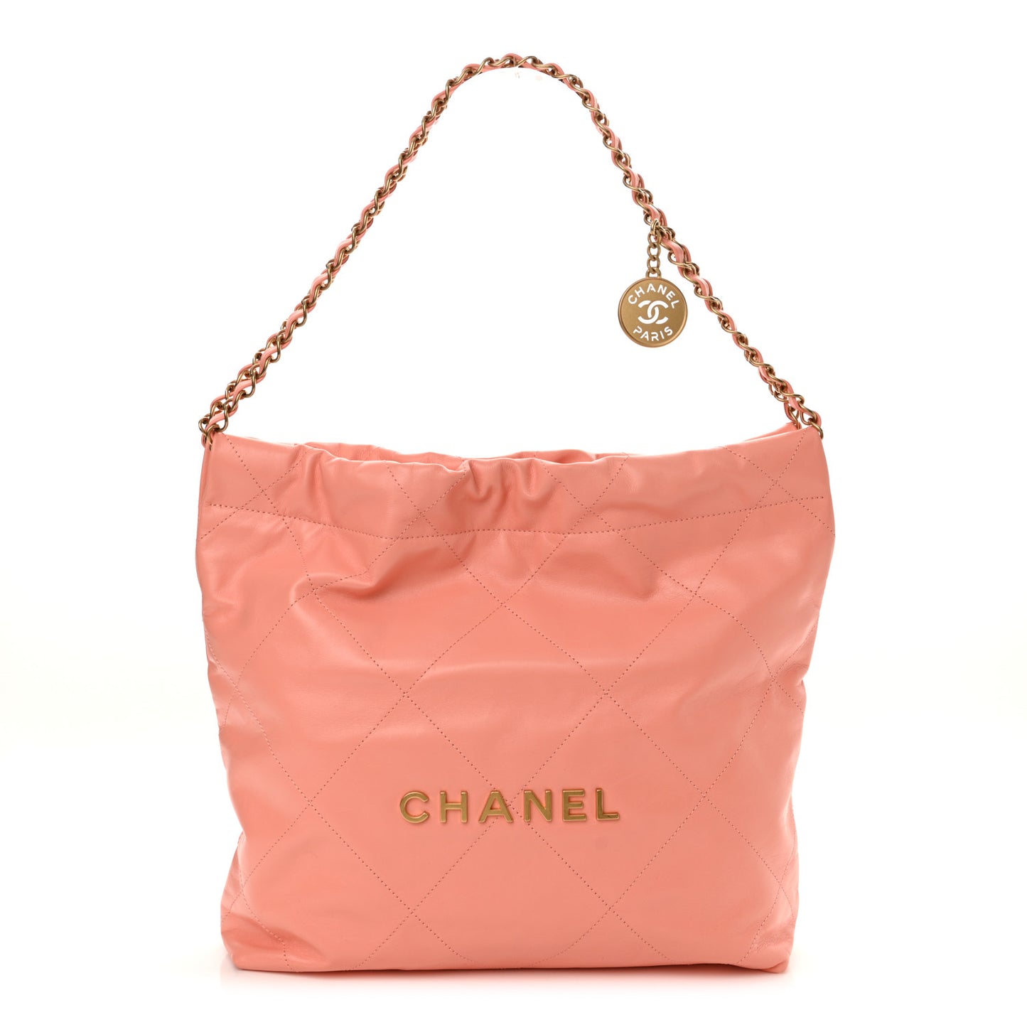 Shiny Calfskin Quilted Small Chanel 22 Coral Pink