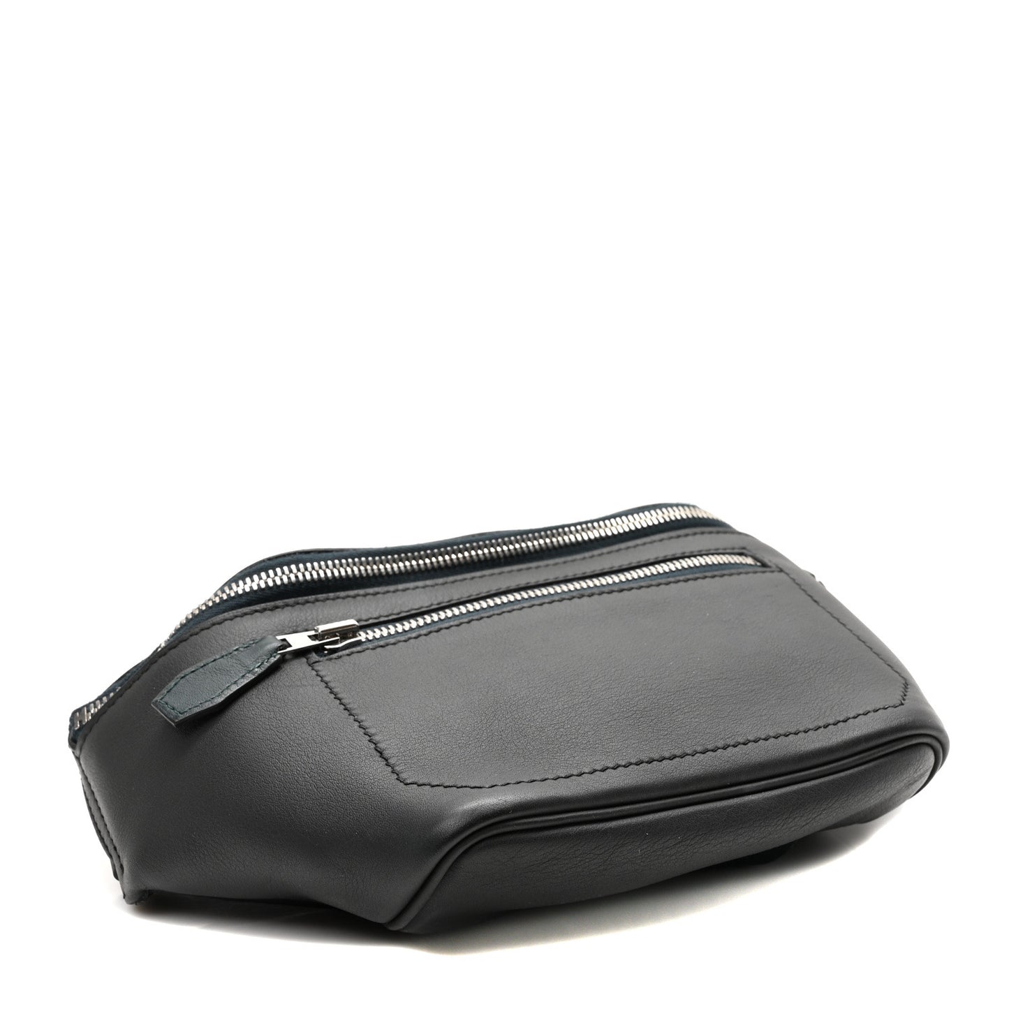 Taurillon Cristobal Cityslide Belt Bag PM Bleu Indigo Vert Cypress