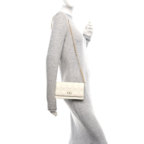 Supple Calfskin Caro Pouch with Chain Latte