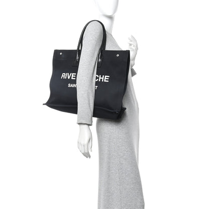 Saint Laurent Linen Calfskin Rive Gauche Tote Black 2 of 13