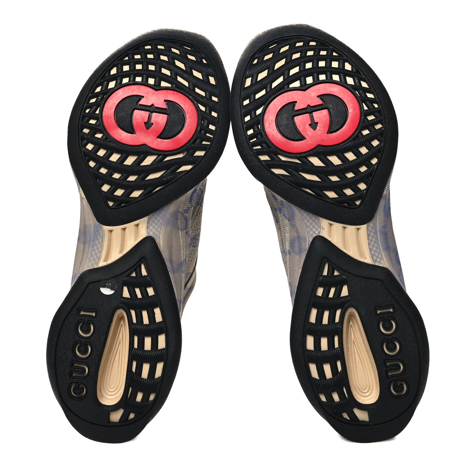Gucci Ultralight Plume Calfskin Monogram Printed Mens Gucci Run Sneakers 10 Beige Blue 5 of 9