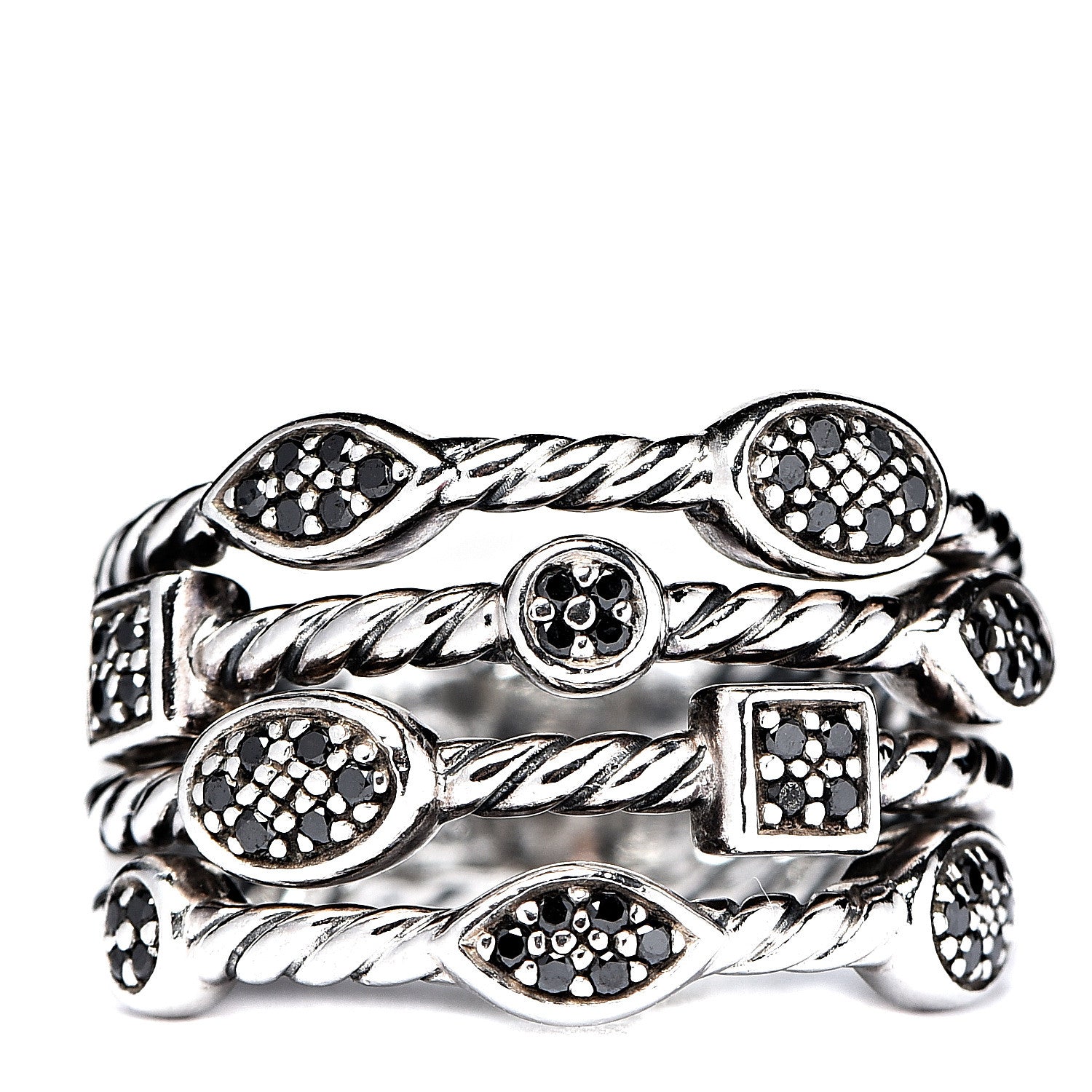 David Yurman Sterling Silver Black Diamond Confetti 4 Row Ring 54 7 1 of 4