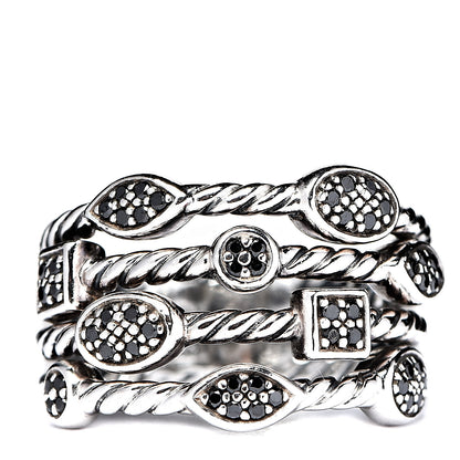 David Yurman Sterling Silver Black Diamond Confetti 4 Row Ring 54 7 1 of 4