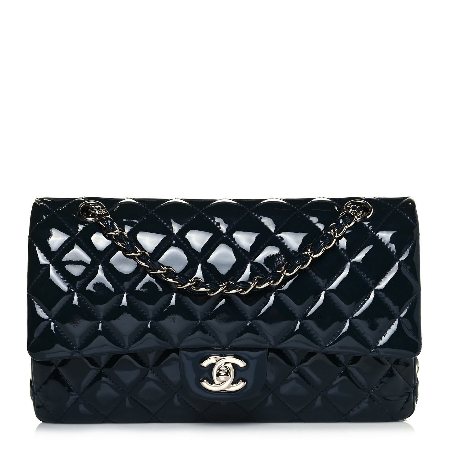 Patent Quilted Medium Double Flap Navy